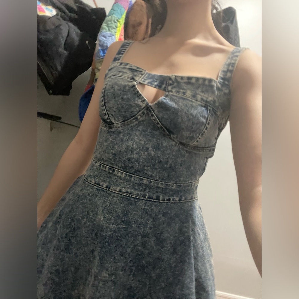 Cute demin pleated short dress